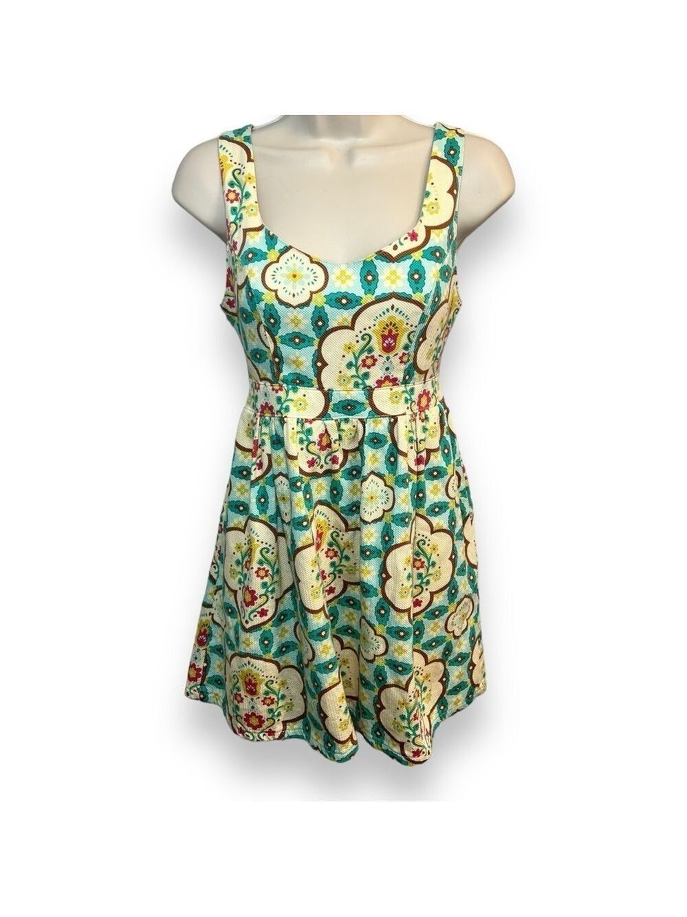 Judith March Women’s Floral Print Tie Back Mini Dress Teal Size Medium